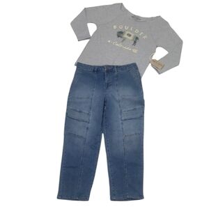 d. jeans Crop Denim Jean Cargo Pants High Waist Rise Mid Washed Vintage Ombré